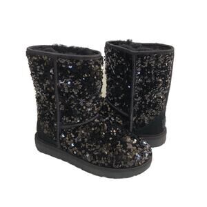 Ugg short classic emu boot- sheepskin black sequin bling sz 9 women 1130650